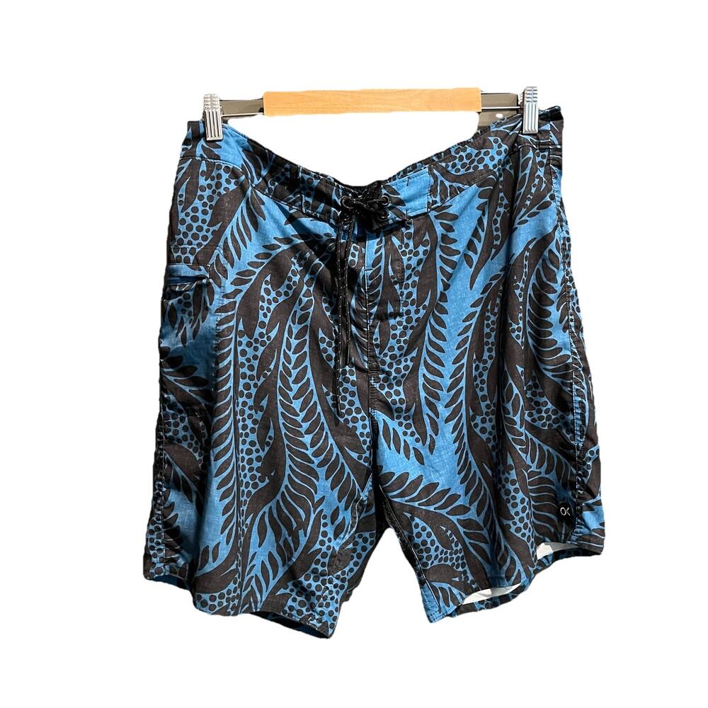 Outerknown Blue Black Graphic Men's Activewear‎ Swim Trunks Shorts Size 34